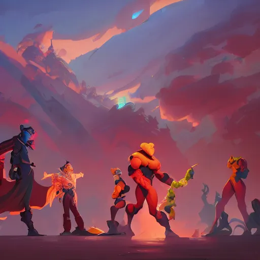 Image similar to hero world toxic crusaders, behance hd by jesper ejsing, by rhads, makoto shinkai and lois van baarle, ilya kuvshinov, rossdraws global illumination