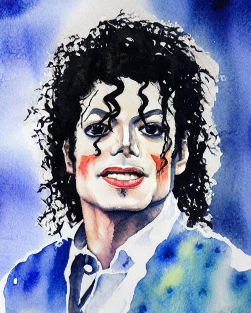 Prompt: a watercolor portrait of michael jackson