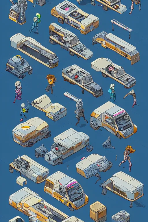 Image similar to isometric design, sprite sheet, game resources, futuristic van by josan gonzalez