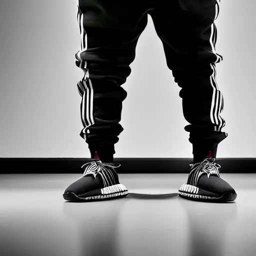 Prompt: studio fashion photography of man wearing adidas yeezy boost shoes. studio lighting, highly detailed