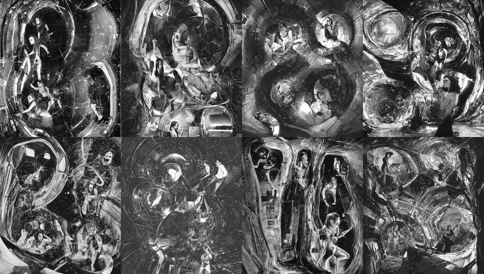 Image similar to portrait of Mila Kunis sbeaking around the inside of a claustrophobic dark space ship, 1970, Ludek Pesek, Rick Guidice, Chesley Bonestell, Lucien Rudaux, Rolf Klep, Fred Freeman, George Pal