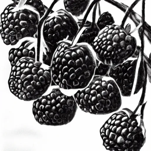 Image similar to black and white sketch of a raspberry