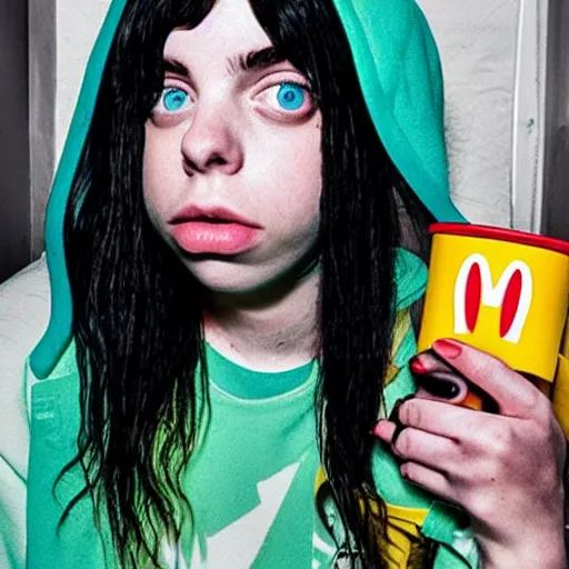 Image similar to Billie Eilish as a McDonalds Happy Meal toy