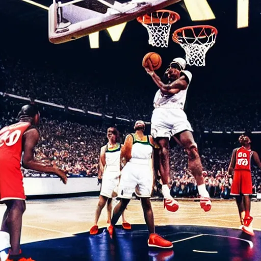 Prompt: photo of super mario dunking a basketball in the nba