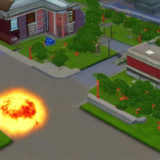 Prompt: nuclear bomb explodes in the sims 2