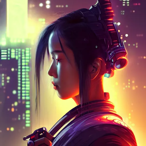 Prompt: portrait of a young female cyberpunk samurai in neotokyo at night, futuristic cyberpunk tokyo night, sci - fi and fantasy, intricate and very beautiful, highly detailed, digital painting, artstation, concept art, smooth and sharp focus, illustration, art by tian zi and wlop and alphonse mucha