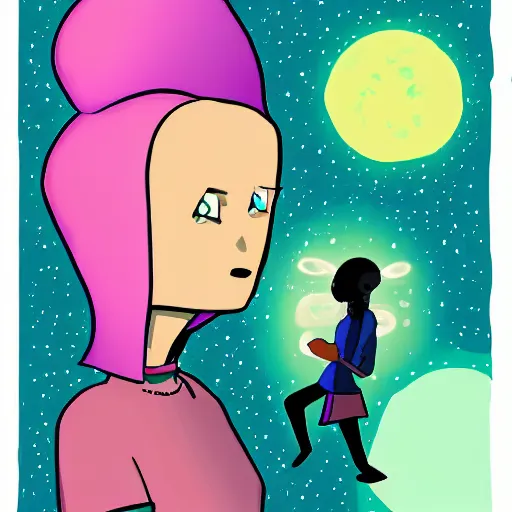 Image similar to cute girl alien meets human boy from Earth, digital painting