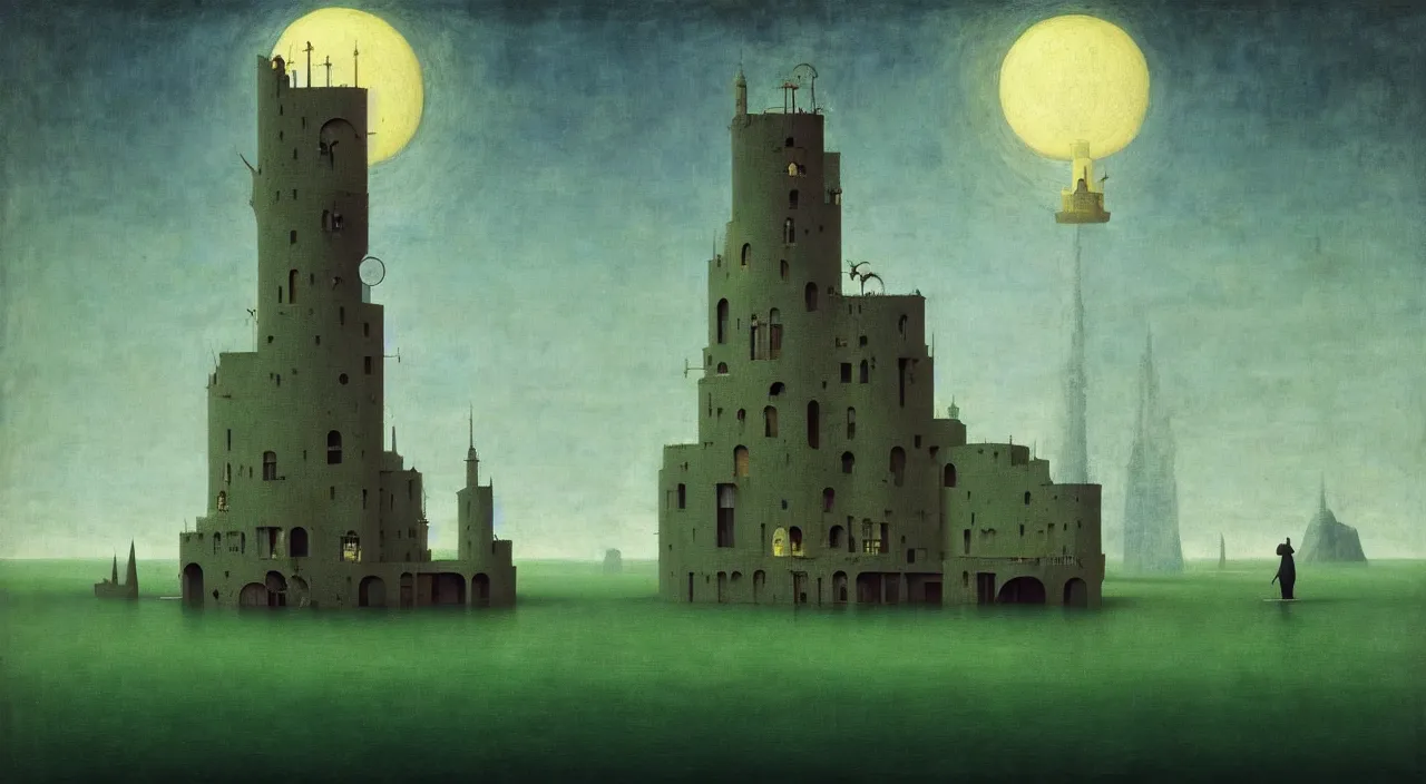 Image similar to single flooded simple!! tower anatomy, very coherent and colorful high contrast masterpiece by franz sedlacek hieronymus bosch dean ellis simon stalenhag rene magritte gediminas pranckevicius, dark shadows, sunny day, hard lighting