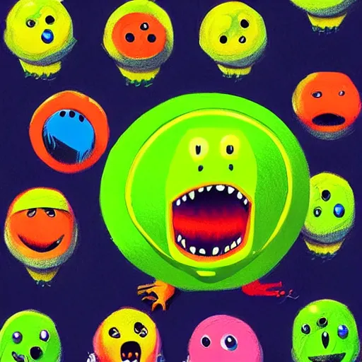 Image similar to a tennis ball monsters, colorful, digital art, fantasy, magic, chalk, trending on artstation, ultra detailed, professional illustration by basil gogos