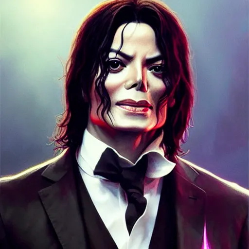 Image similar to Michael Jackson as John Wick, western, D&D, fantasy, intricate, elegant, highly detailed, digital painting, artstation, concept art, matte, sharp focus, illustration, art by Artgerm and Greg Rutkowski and Alphonse Mucha
