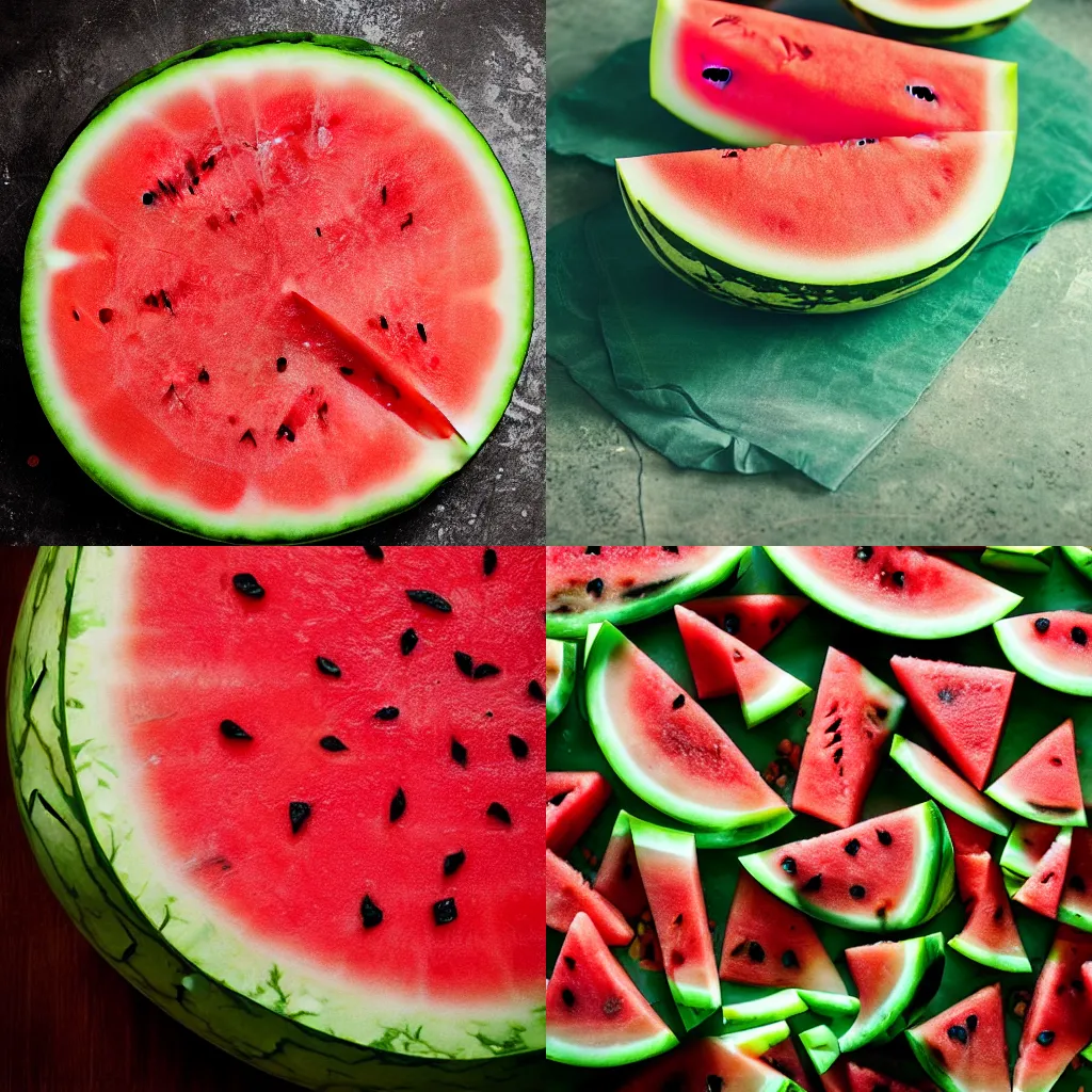 Prompt: a delicious, mouthwatering watermelon slice, food photography, highly detailed