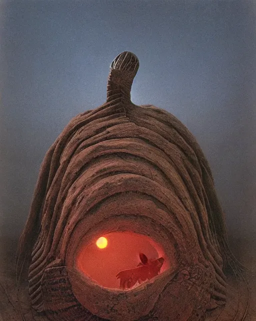 Prompt: giand sandworm with human face, cinematic lighting, sci-fi movie, by zdzislaw beksinski, 1900s photo