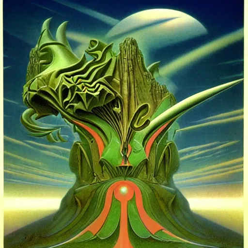 Prompt: divine chaos engine by roger dean, symbolist, visionary