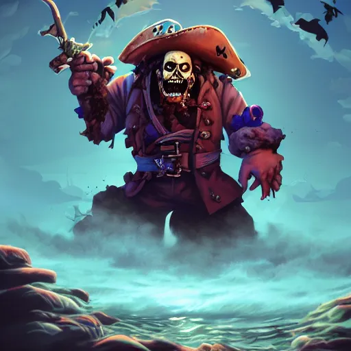 Prompt: portrait of the zombie pirate lechuck, big black beard, rotten skin, mattepainting concept blizzard pixar maya engine on stylized background splash comics global illumination lighting artstation lois van baarle, ilya kuvshinov, rossdraws