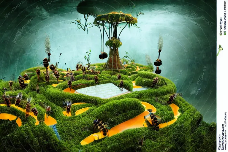 Prompt: elegance, favela garden honeybee hive, slime mold forest environment, industrial factory, cheerful, award winning art, epic dreamlike fantasy landscape, ultra realistic,