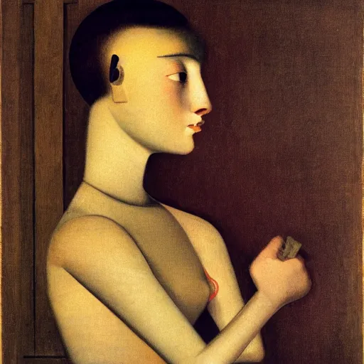 Image similar to a portrait of a female android by balthus