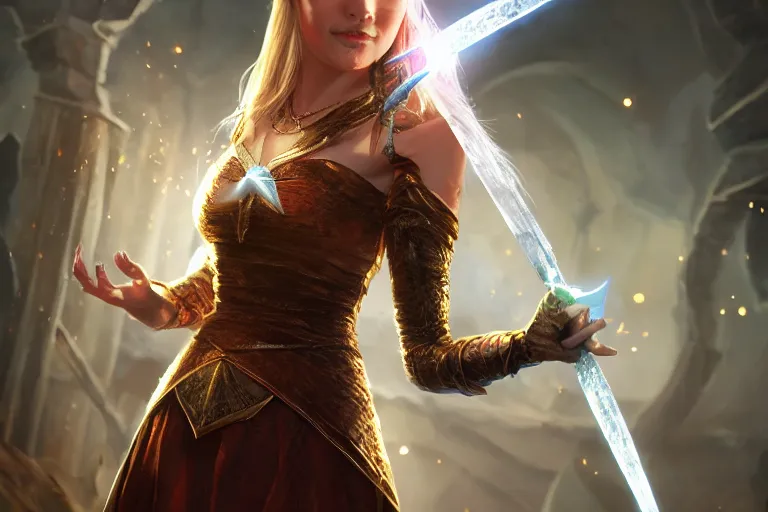 Prompt: ultra detailed fantasy, a beautiful magician with a fireball in right her hand, an ice sword in her left hand, realistic, dnd, rpg, lotr game design fanart by concept art, behance hd, artstation, deviantart, global illumination radiating a glowing aura global illumination ray tracing hdr render in unreal engine 5