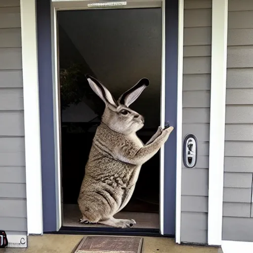 Prompt: big chungus staring at a ring doorbell