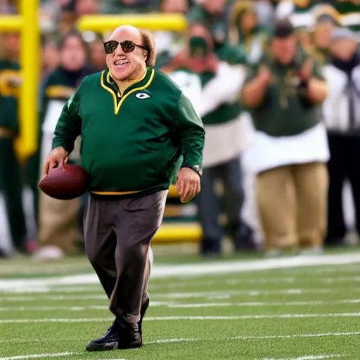 Image similar to danny devito as quarterback of the green bay packers