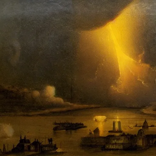 Prompt: 1750 Paris getting nuked, in the style of the Hudson River School