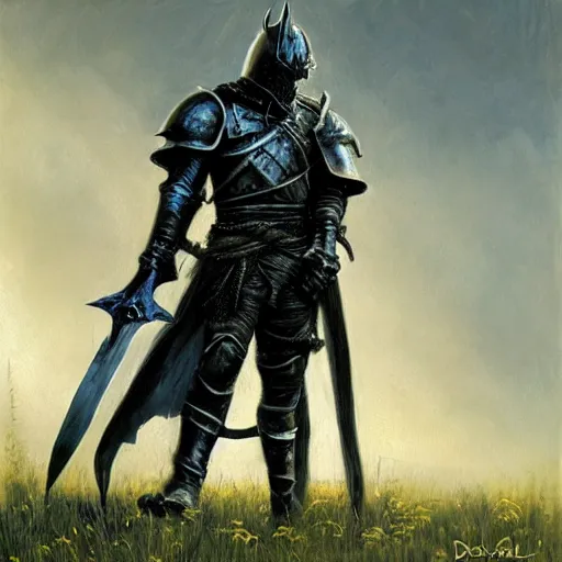 Image similar to Dark Souls Knight standing in a field, candid, fantasy character portrait by Donato Giancola, Craig Mullins