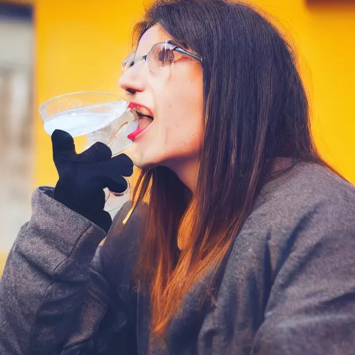 Prompt: a person drinking vodka, with lemon