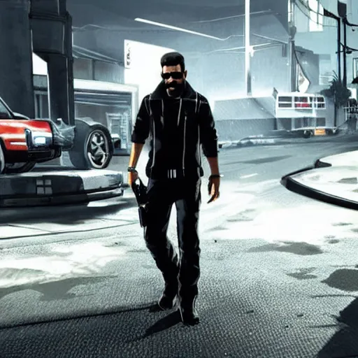 Image similar to Adam Jensen in GTA 5, videogame concept art