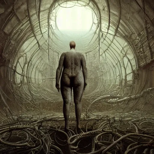 Image similar to paul blart flesh mall, highly detailed, environment art, body horror, biopunk, by zdzisław beksinski, peter gric, marco mazzoni