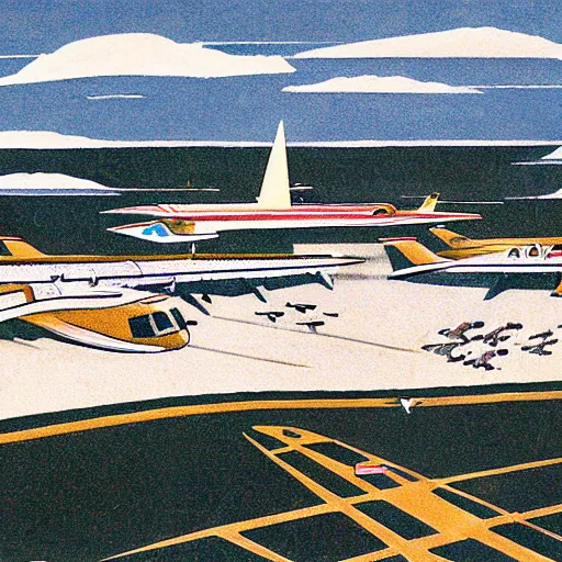 Image similar to Illustration of an Air Base by animator Georges Schwizgebel, 1978