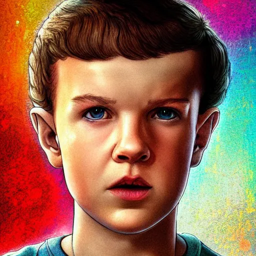 Image similar to beautiful side portait of Eleven from Stranger things by Houston Sharp