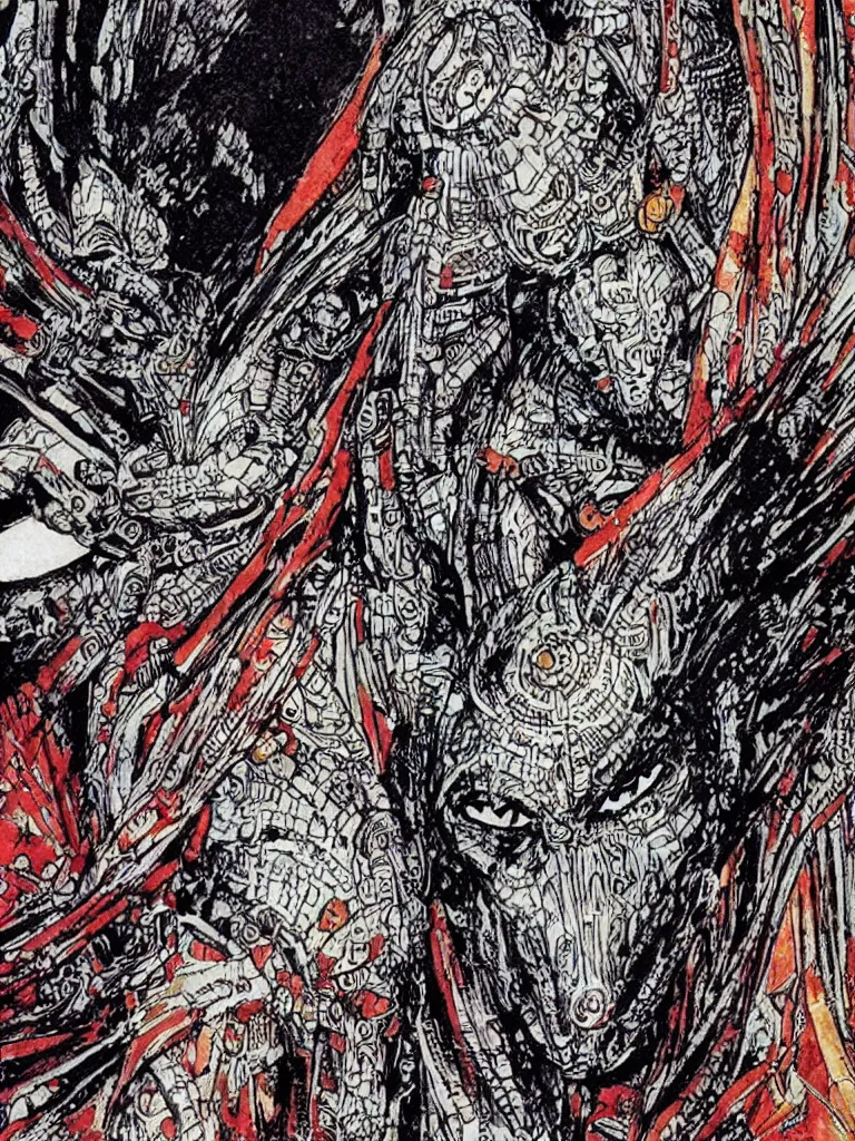 Prompt: Close up detail of Shibu by Philippe Druillet