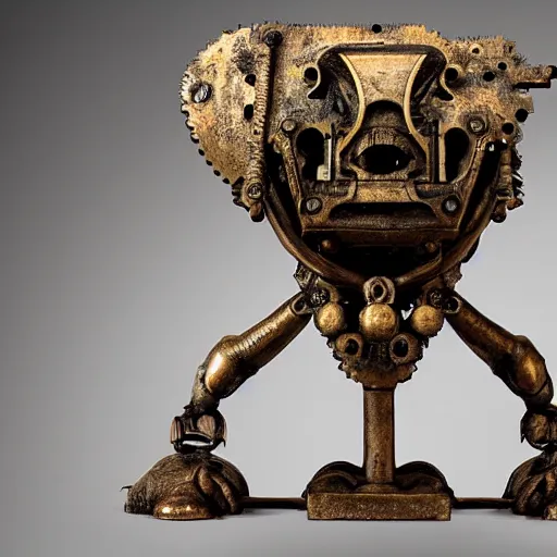 Image similar to a martian artifact in a museum, bronze, old, alien, mechanical, gears