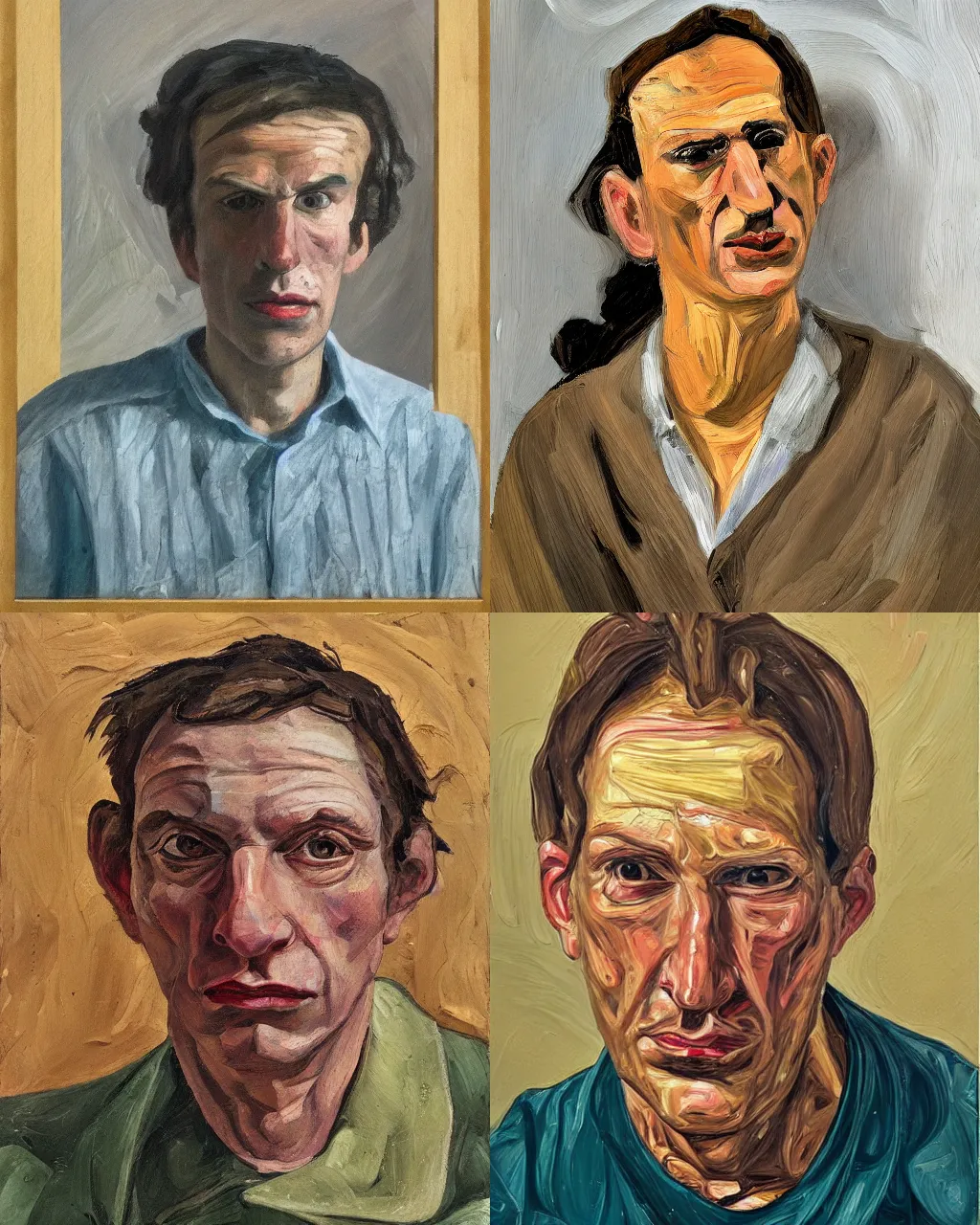 Prompt: Medium shot of a typical character in the style of Lucian Freud
