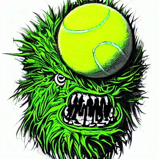 Prompt: a tennis ball monster ,tennis ball, chalk, digital art, fantasy, magic, trending on artstation, ultra detailed, professional illustration by Basil Gogos