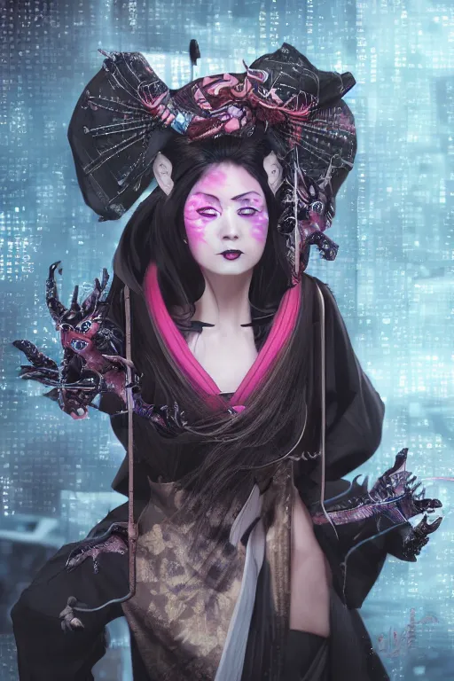 Image similar to agile geisha cyberpunk Dragon princess, digital art, 8k ,character ,realistic, portrait, hyperrealistic