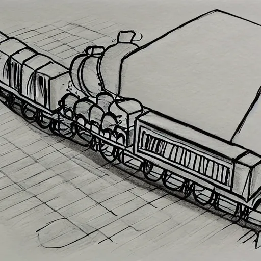 Image similar to table train, drawing, sketch, on paper