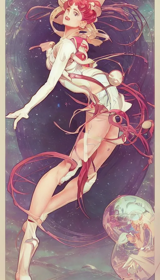 Prompt: sailor moon in a cute pinup pose by artgerm, greg rutkowski and alphonse mucha, concept art, matte, intricate, full body, epic composition