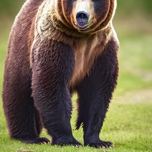 Prompt: a bear standing on two legs. The bear has a head of an owl, 8k, ultrarealistic, professional photography