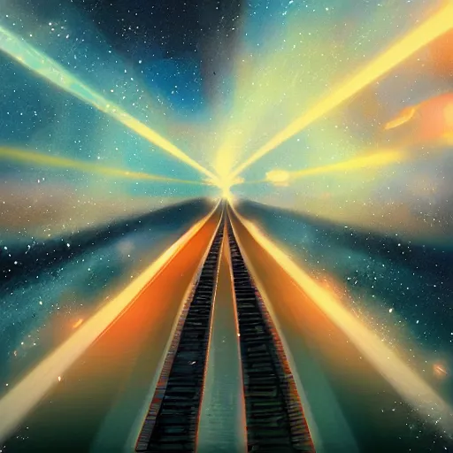 Prompt: train to heaven, digital art, galaxies, artstation, high quality