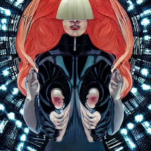 Image similar to portrait of crazy sia kate isobelle furler, symmetrical, glamour, by yoichi hatakenaka, masamune shirow, josan gonzales and dan mumford, ayami kojima, takato yamamoto, barclay shaw, karol bak, yukito kishiro