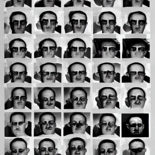 Prompt: a photograph of a man, whose whole body is comprised of dozens of human faces