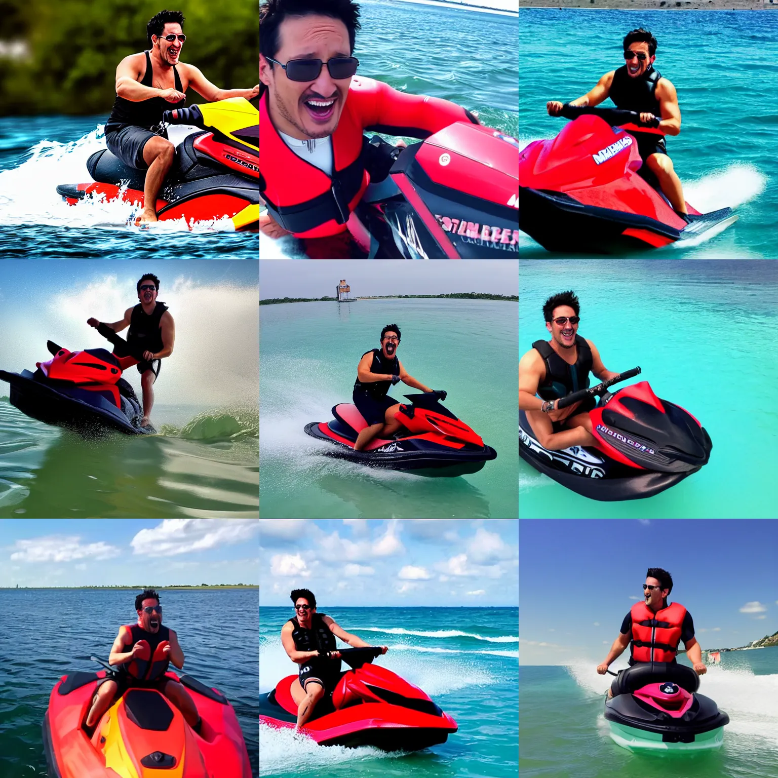 Prompt: markiplier on a jet ski screaming