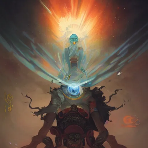 Image similar to shogun breast emitting energy beam by peter mohrbacher