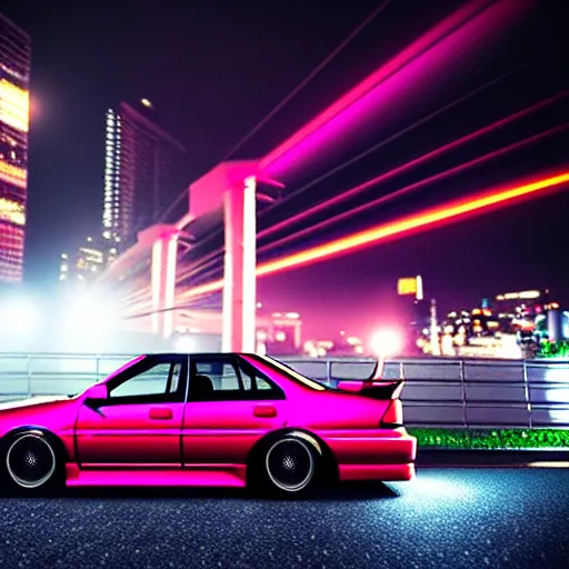 Image similar to a car JZX100 turbo at illegal car meet, Saitama prefecture, city midnight mist lights, cinematic color, photorealistic, highly detailed, 200MM