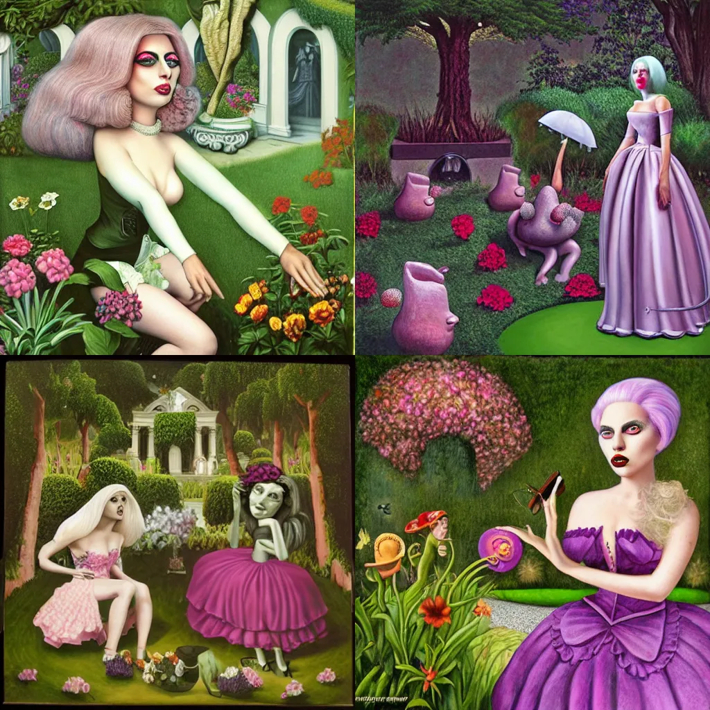 Prompt: lady gaga in the garden by Mark Ryden , 3d concept art