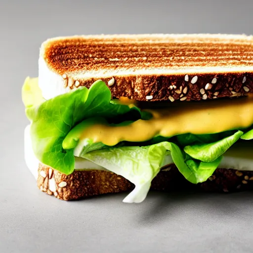 Prompt: A lettuce mayonnaise sandwich, food photography