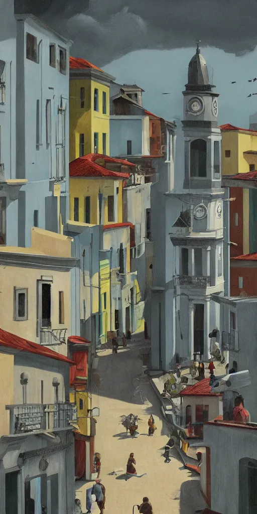 Prompt: city of salvador, urban vignettes, brazil, artwork by edward hopper, interiors, local business, strange vegetation, distant future, people, cinematic lighting, atmospheric, directed by wes anderson, andrei tarkovski, trending on artstation