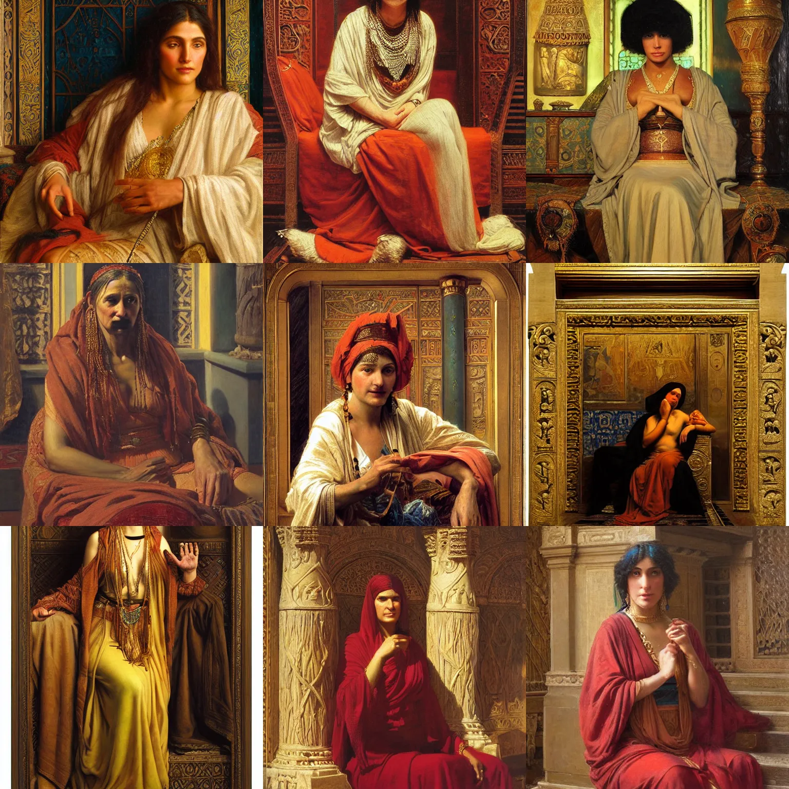 Prompt: orientalism portrait the oracle by Edwin Longsden Long and Theodore Ralli and Nasreddine Dinet and Adam Styka, masterful intricate artwork. Oil on canvas, excellent lighting, high detail 8k