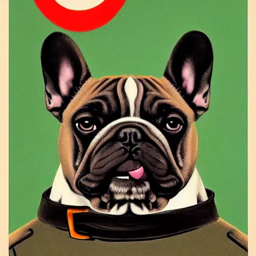 Image similar to a detailed and complex, highly detailed, concept art, soviet propaganda poster depicting a french bulldog. painting by irakli toidze