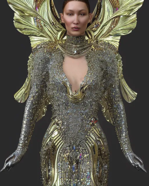 Image similar to a highly detailed metahuman 4 k close up render of an alien goddess bella hadid monument biblical accurate angel in iris van herpen dress schiaparelli in diamonds crystals swarovski and jewelry iridescent in style of alphonse mucha gustav klimt trending on artstation made in unreal engine 4